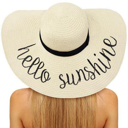 Sun Hats for Women, Summer Wide Brim Straw Beach Hat - color: Light Beige, size: X-Large