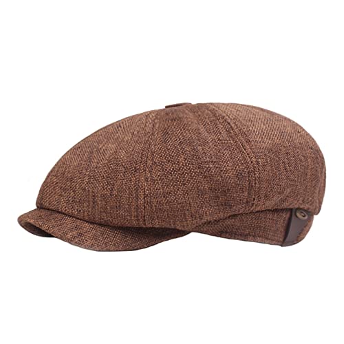 Lifup Men Newsboy Hat Cotton Linen 8 Panel Ivy Cabbie Flat Cap - color: Coffee