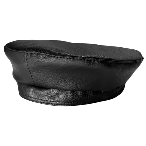 Chic PU Leather Beret for Women, Classic Berets Artist Painter Cap with Rhinestones Accessories - color: Black