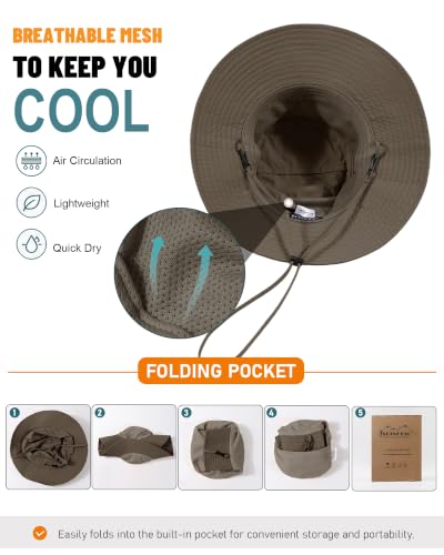 Womens Ponytail Sun Hat UPF50+ Waterproof Bucket Hat Packable Beach Hat - color: Coffee