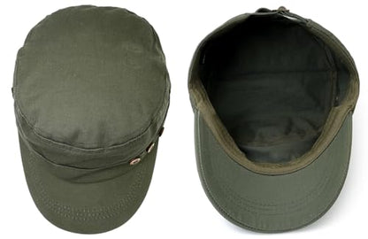 Men's Military Cadet Hat Flat Top Newsboy Cap - color: A - Green