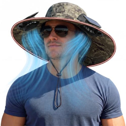 Zaximap Solar Fan Hat with Steel Brim for Men Women UPF 50+ Garden Outdoor Fishing Beach Essential - color: Deep Beige