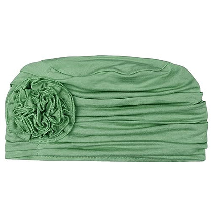 Alnorm Flower Design Chemo Hair Loss Caps Cancer Headwear for Women - color: Avocado Green