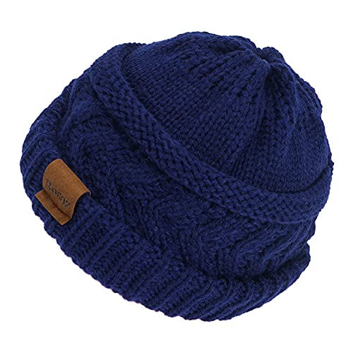 Rosoz 2 Pack Ponytail Beanie for Women,Winter Warm Beanie Tail Soft Stretch Cable Knit Messy High Bun Hat - color: 1pack-dark Blue
