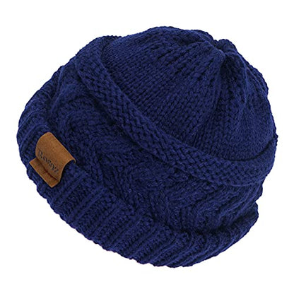 Rosoz 2 Pack Ponytail Beanie for Women,Winter Warm Beanie Tail Soft Stretch Cable Knit Messy High Bun Hat - color: 1pack-dark Blue
