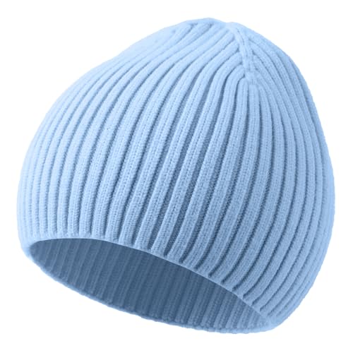 ROYBENS Wool Beanie for Men Women, Seamless Knit Warm Winter Hat Skull Caps - color: 1pcs-sky Blue