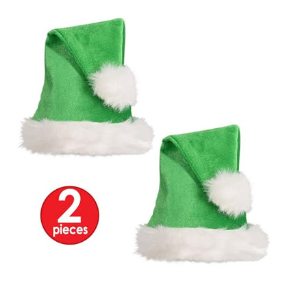 Beistle Plush Hats - Party Hats for Birthday & Holiday Theme Parties: Christmas - Santa - color: Green - 2 Piece
