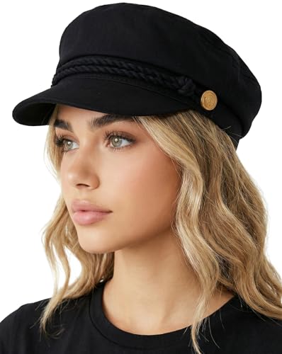 Funky Junque Greek Fisherman Newsboy Cap, Cotton Captains Bakerboy Hat - color: Black