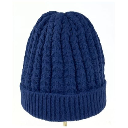 Humble Hilo Knit Hats Beanies for Women Winter Pom Beanie Men or Women Beanies Cable Knit Beanie - color: Navy Blue