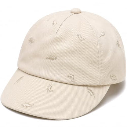 Cotton Toddler Baseball Cap,Embroidered Dinosaur Adjustable Sun Hat - color: A-8-ed-dino-beige, size: 6-12 Months