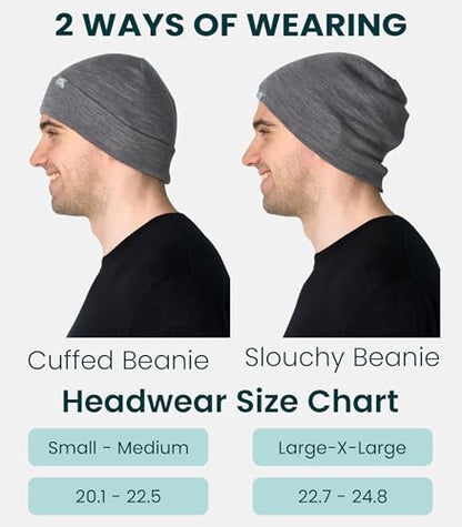100% Merino Wool Beanie for Women, Men - Set Adult Skull Cap 17.5um & Socks - color: Grey Melange, size: Large-X-Large