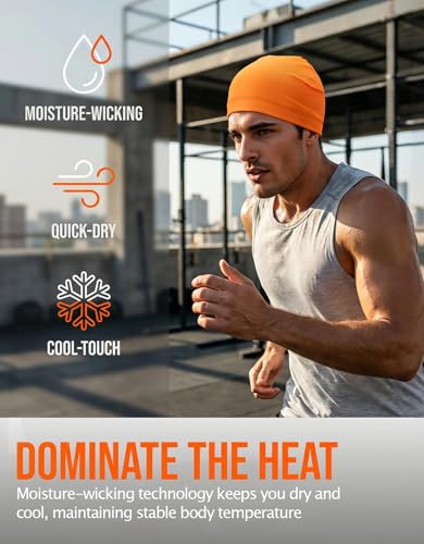 Sweat Wicking Skull Caps Cooling Helmet Liner Hat Running Beanie Cycling Skullcap Sleeping Cap for Men Women - color: Neon Orange