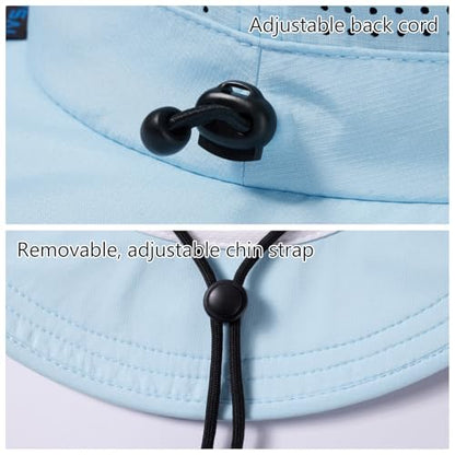UPF 50+ Bucket Sun Hat with Laser Perforated Mesh Cooling Adjustable Breathable Lightweight for Outdoor Men Women - color: Cream Blue