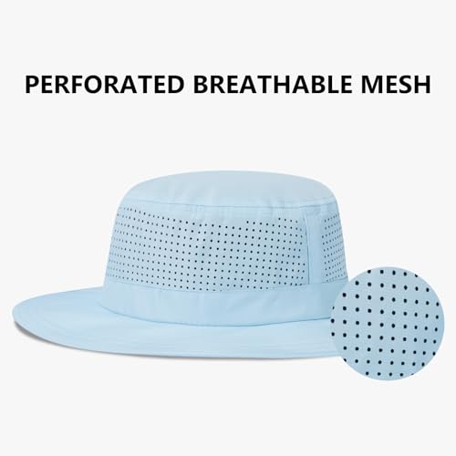 UPF 50+ Bucket Sun Hat with Laser Perforated Mesh Cooling Adjustable Breathable Lightweight for Outdoor Men Women - color: Cream Blue