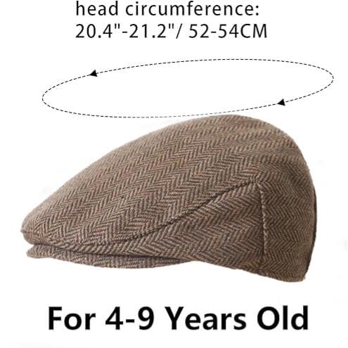 Vintage-Newsboy-Cap for Boys Cabbie Hat Tweed Flat Beret for Kids Pageboy - color: Coffee 1