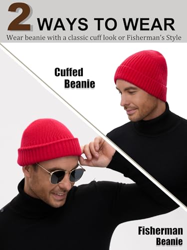 Wool Short Fisherman Beanie for Men Women Double Cuffed Skull Caps - color: 1pcs-red
