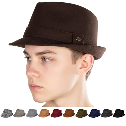Funky Junque Mens Wool Blend Fedora, Vintage Winter Dress Hat - color: Dark Brown, size: 6 3/4-7 1/8