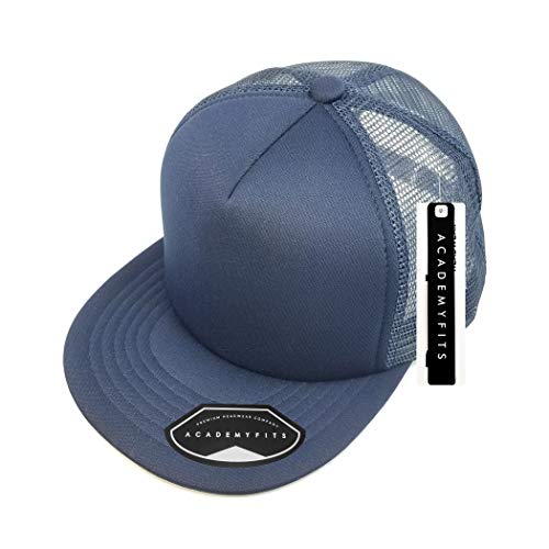 Quality 5 Panel High Crown Trucker Foam Mesh Hat Snapback Men Women Unisex Waterproof Blank Cap #2070 - color: Navy
