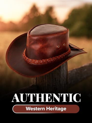 Genuine Leather Cowboy Hat for Men & Women – Western Outback Hat with Chin Strap & Sun Protection - color: Reddish Brown, size: XX-Large