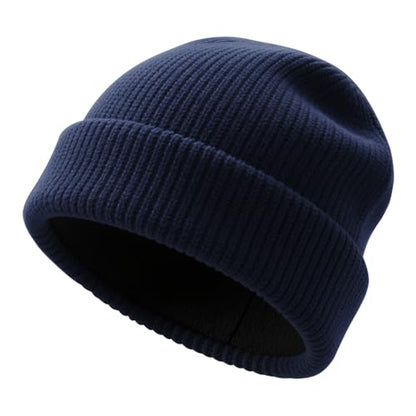 Unisex Winter Beanie for Men Women Soft Fleece Lined Warm Knit Hat - color: Deep Blue