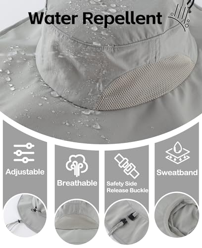 Home Prefer UPF50+ Mens Sun Hat Wide Brim Fishing Hat for Men UV Protection Womens Beach Bucket Hat for Golf Hiking Gardening - color: Light Grey