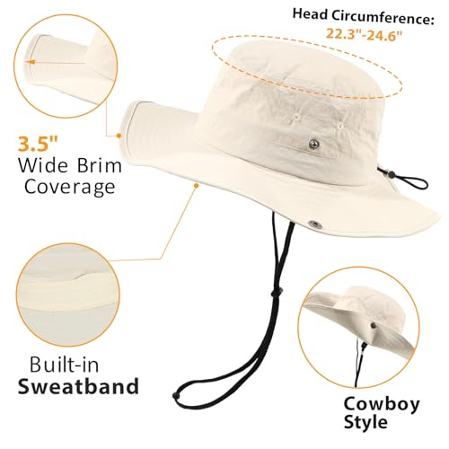 Wide Brim Waterproof Bucket Rain Hat for Women Men UPF50+ Cowboy Sun Hat - color: Ponytail Beige