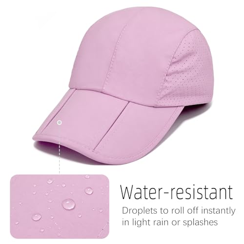 Foldable Baseball Cap for Men and Women,Long Brim Breathable Baseball Hats Quick Dry Sun Protection Collapsible Portable Hat - color: Purple