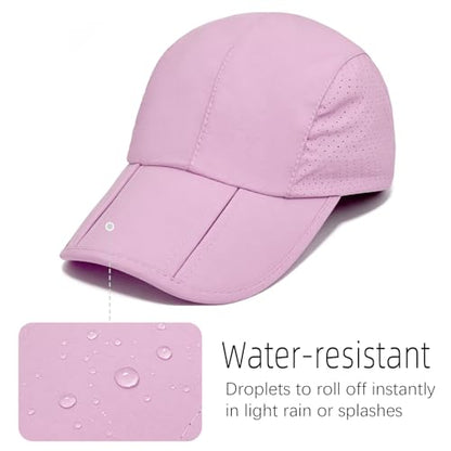 Foldable Baseball Cap for Men and Women,Long Brim Breathable Baseball Hats Quick Dry Sun Protection Collapsible Portable Hat - color: Purple