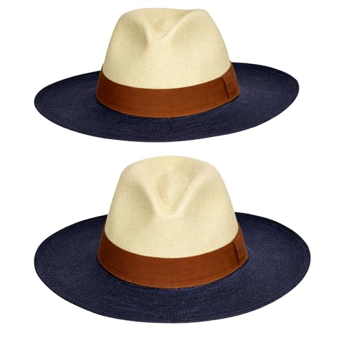 Gamboa Panama Hat for Men and Women - Straw Fedora - color: Beige Blue Brown, size: Medium