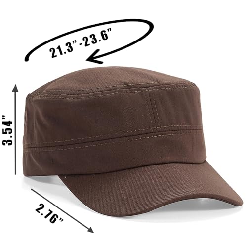 Cadet Army Cap Military Style Adjustable Flat Top Cap Unisex Basic Baseball Hat for Men Women - color: Brown