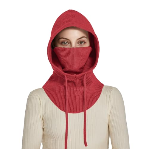 Knit Balaclava for Women Winter Hats Ski Mask Face Cover Neck Warmer - color: Wine Red