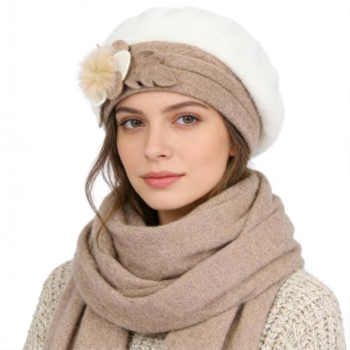 Women’s Vintage Wool Beret Winter Hats Elegant French Beret Beanie Dress Hat for Ladies - color: Br022-cream