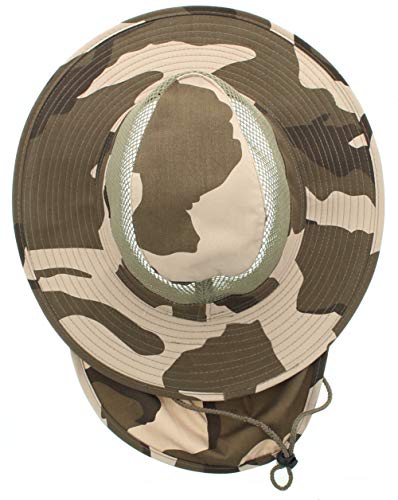 Wide Brim Outdoor Safari Summer Sun Hat with Neck Flap - color: Light Desert Camo, size: Small