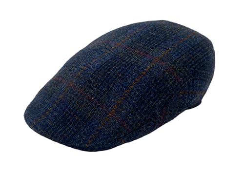 Hanna Hats Traditional Tweed Wool Donegal Touring Cap. Unisex Ivy Hat. Sewn Peak and Taffeta Lining. 100% Made in Ireland. - color: Navy & Moss Green, size: X-Large