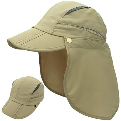 Hat with Neck Protection Detachable Multi-Purpose Summer Sun Hat Sun Protection Breathable Quick Dry UV Protection - color: Khaki, size: Large