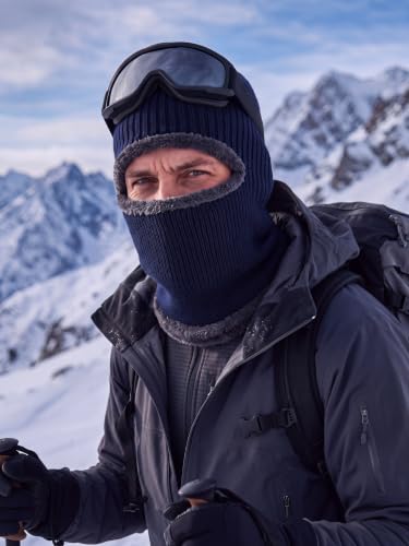 Blulu Ski Knitted Mask for Men,1 Hole - color: Navy Blue, size: Large