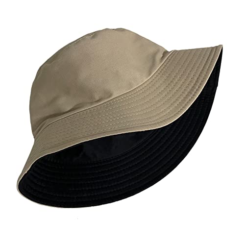 PFFY Reversible Bucket Hat for Women Men Cotton Sun Beach Fishing Cap - color: Black/Beige (Reversible)