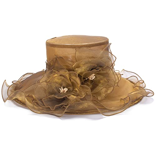 Lawliet Womens Dressy Wide Brim Church Wedding Occasion Sun Hat A613 - color: Gold