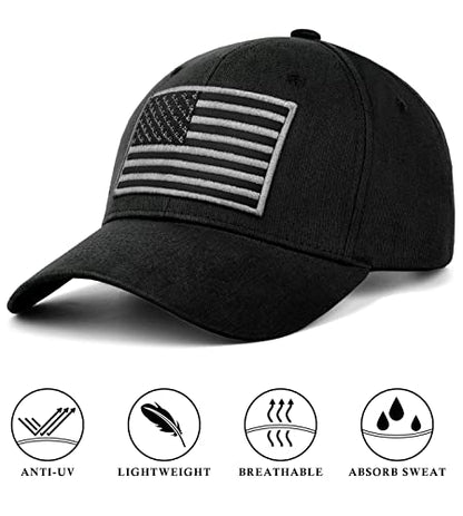 KIRAAT 3 Pack American Flag Baseball Cap Unisex,Low Profile USA Plain Dad Hat for Men＆Women - color: Black＆grey＆green