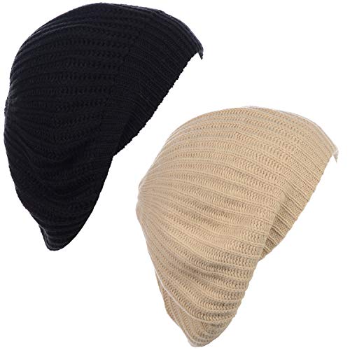 an Fall Winter Knit Beanie Beret Hat for Women Soft Knit Lining Many Styles - color: Beigeblack