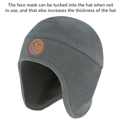 BASSDASH Unisex Soft Fleece 2-in-1 Hat with Mask Ear Flap - color: Grey