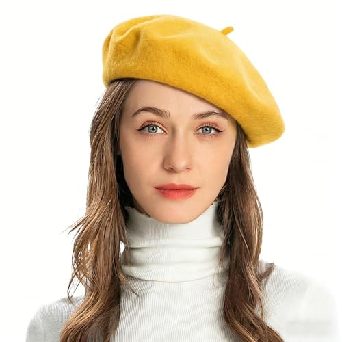 ZLYC Wool French Beret Hat Solid Color Classic Artist Cap for Women - color: Gold