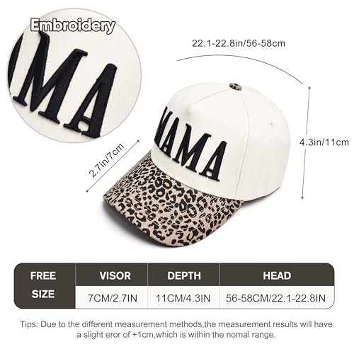 Women’s Mama Trucker Hat Trendy, Embroidered Adjustable Mom Baseball Cap, Two-Tone Ponytail Hat for Outfits - color: Leopard