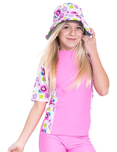 Girls Reversible Bucket Hat, UPF 50+ Sun Protection Sun Hat - color: Mallowberry, size: Small