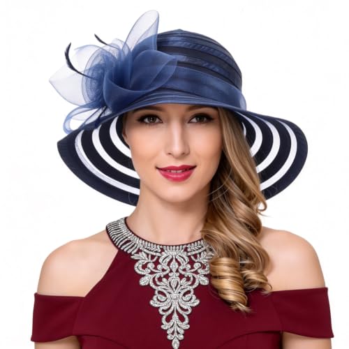 Ruphedy Women Derby Church Dress Bucket Hat Fascinators Tea Party Wedding Hat - color: S017-navy