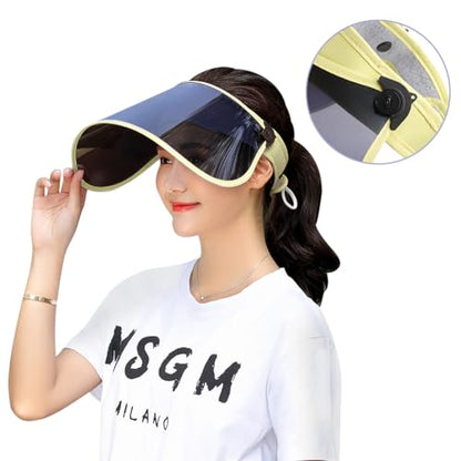 Women Sun Visor Face Shield Sunblock UV Protection Visor Hat UPF 50+ Beach Sun Hat Adjustable Golf Tennis Sports Cap - color: Yellow
