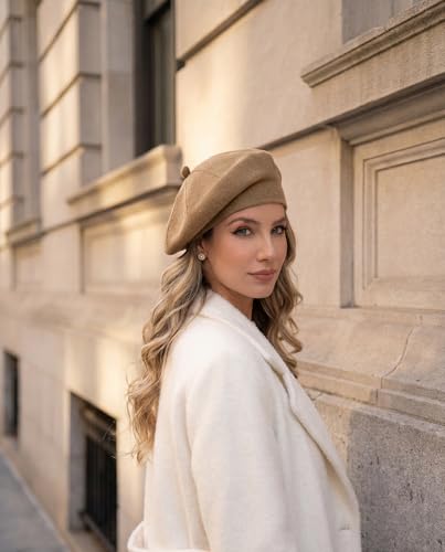 Women's Knitted Beret, French Style Double Layer Winter Autumn Warm and Soft Beanie Hat Cap - color: Dark Camel