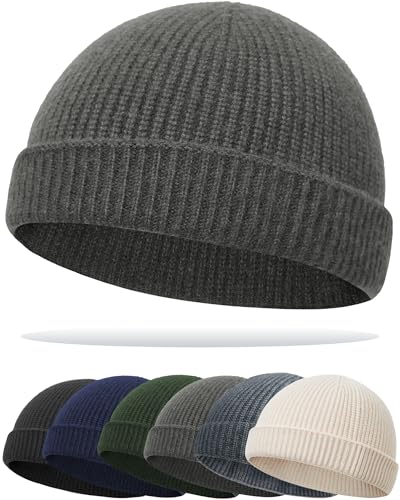 Thin Fisherman Knit Beanie Hat for Men Women Wool Cuffed Skull Caps - color: 1 Dark Gray