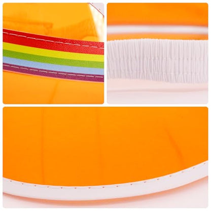 Giovacker Womens Mens PVC Clear Colorful Sun Visor Hats - color: Rainbow Print - Pink + Orange