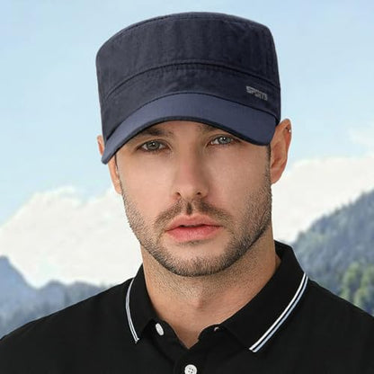 Quick Dry Army Cadet Cap Military Style Flat Top Hat for Men - color: Navy Blue